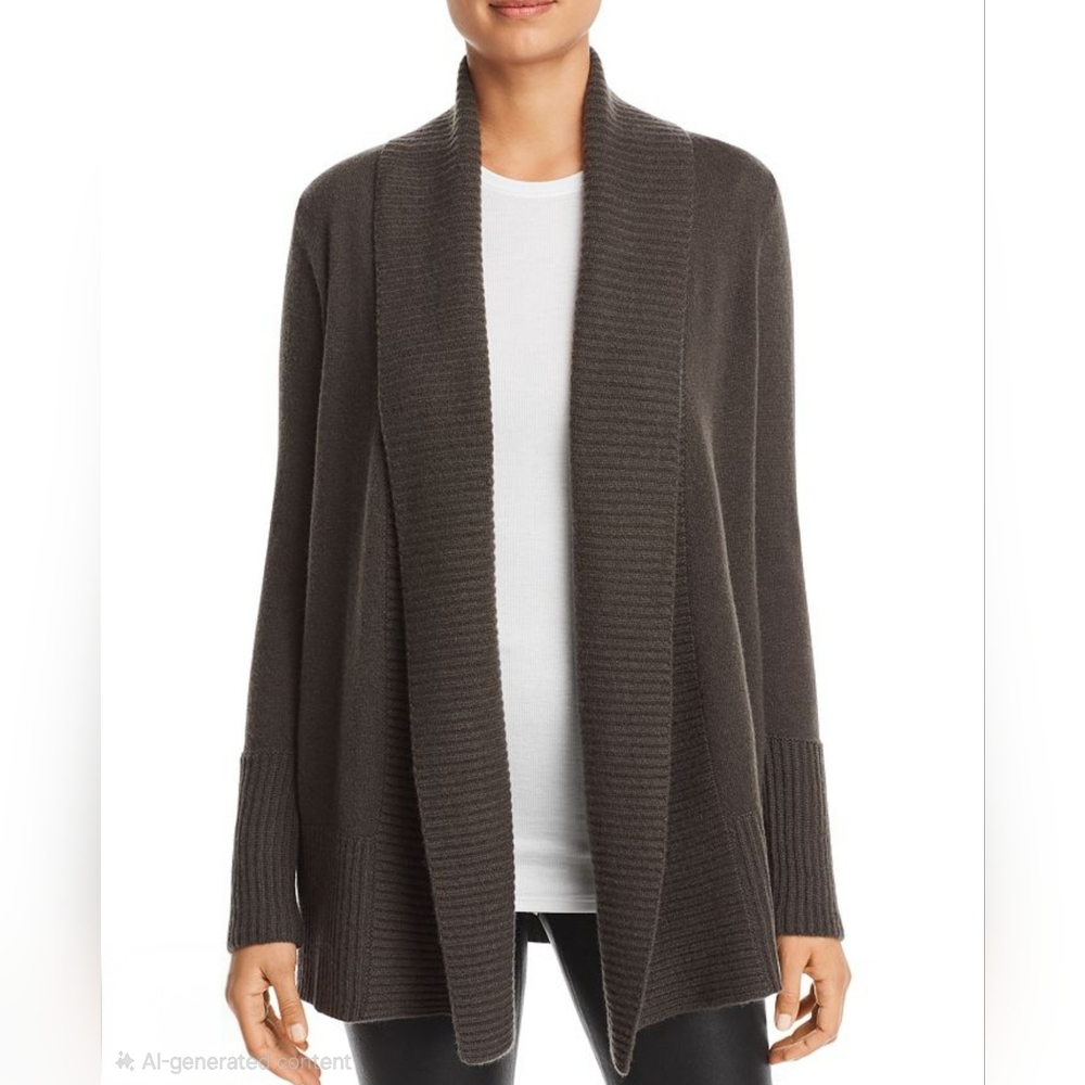 C By Bloomingdales Timeless 100% 2 Ply Cashmere Open Cardigan w/Shawl Collar XS
